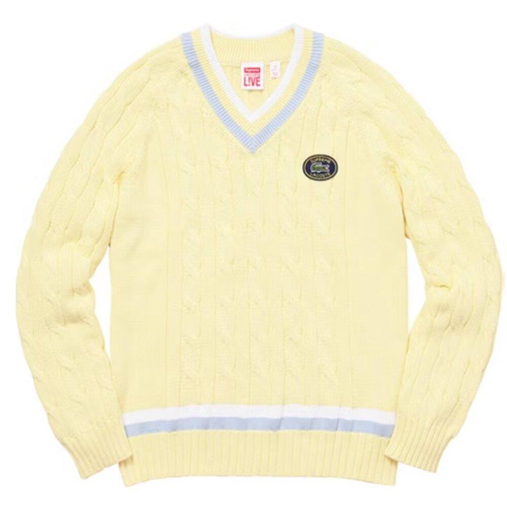 NWT Supreme Lacoste Tennis Sweater Light Yellow Sz 5/L